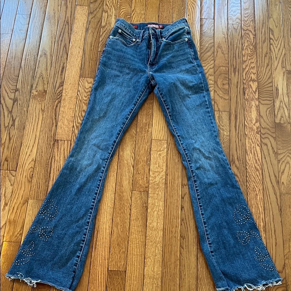 Lucky Brand Legend Stevie High Rise Flare Jeans Fray Bling y2k 90s 2 26 Denim